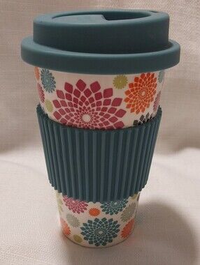 Iota Chic Multicolor Floral Mandala Ceramic Tumbler Coffee Mug with Lid & Sleeve